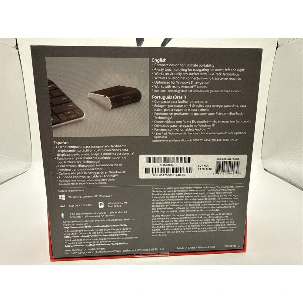 Microsoft‎ Wedge Touch Mouse Bluetooth Compact Wireless 1498 Tested Works